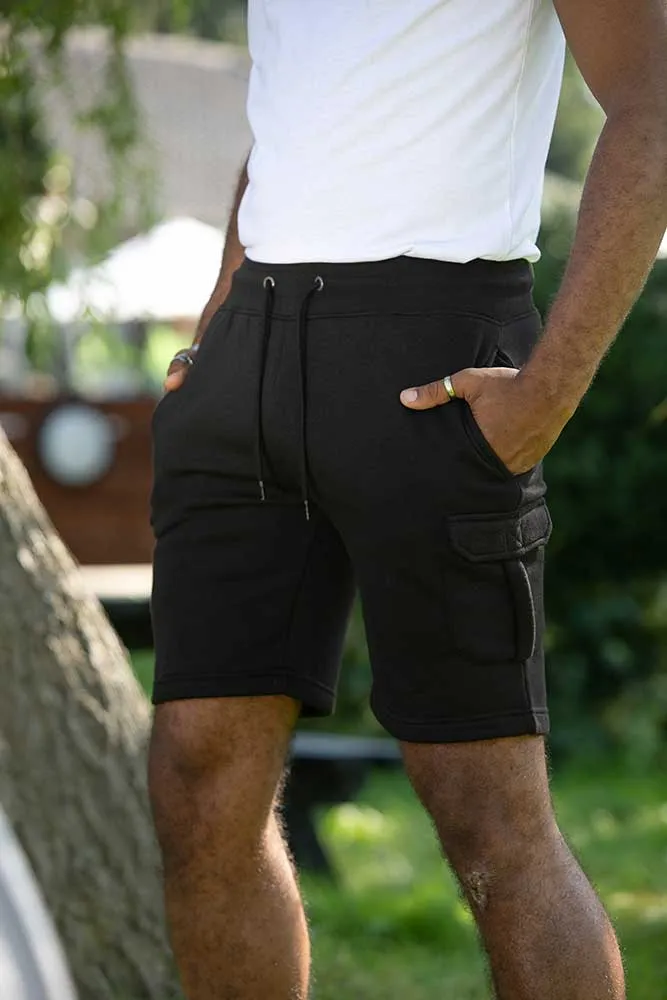 D555 Mens Black Fleece Cargo Shorts With Elasticated Waist (CYRUS 2)